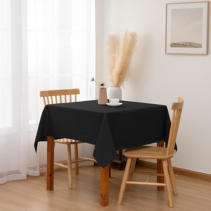 Hiasan Faux Linen Square Tablecloth - Wrinkle and Stain Resistant Washable Table Cloth for Kitchen Dining Room Holiday Table Cover for Party Dinner, Black, 70 x 70 Inch
