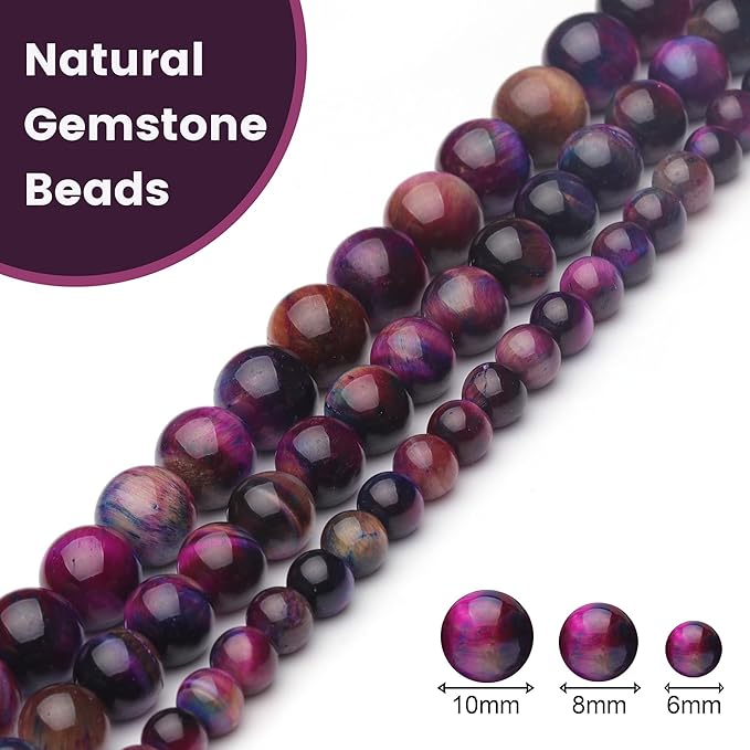 6mm Natural Stone Beads for Jewelry Making,Galaxy Tiger Eye Polished Smooth Round Gemstone Beads for Bracelet Necklace 15 Inch