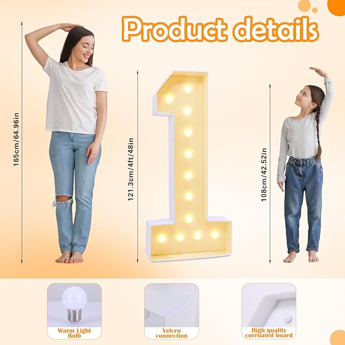 4ft Marquee for Numbers 1, Multifunctional Plastic Marquee for Numbers 4 Feet Tall, Mosaic Numbers for Balloons, Light up Numbers for Party Decorations, Birthday, Anniversary Party Decor