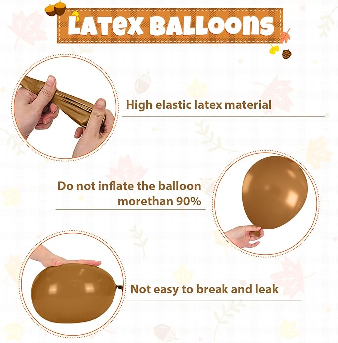 Fall Balloons, 52 PCS Brown Burnt Orange Autumn Balloons with Metallic Gold Confetti Balloon, Brown Sand White Balloon for Thanksgiving Gradution Pumpkin Baby Shower Fall Party Decorations