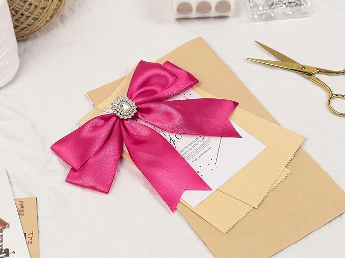 Rose Red Satin Ribbon 1-1/2 inch X Continuous 25 Yards, Single Face Polyester Ribbon Perfect for Gift Wrapping, Flower Bouquet, Wedding Decor, Crafts, Bow Making, Sewing and More