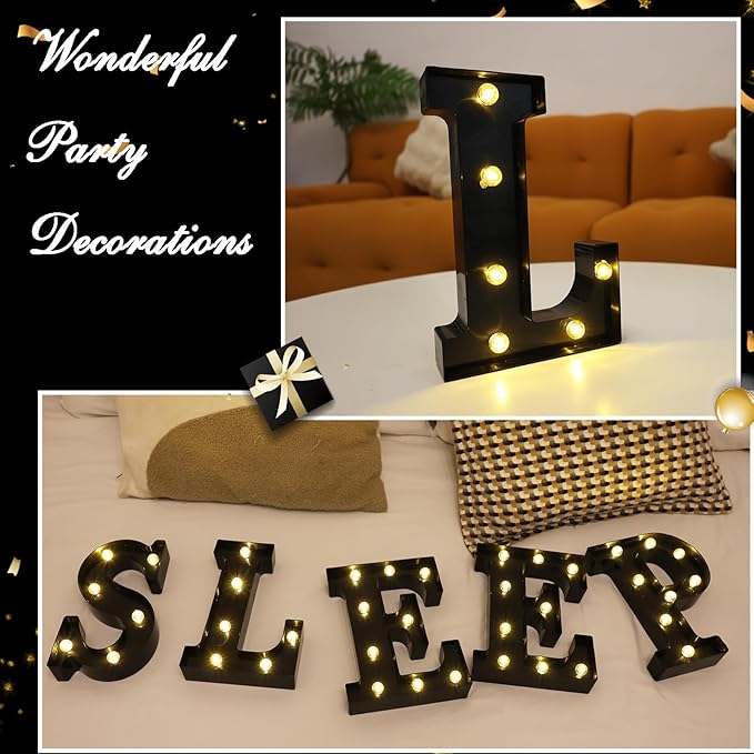 Led Marquee Letters, 8.58 Inch Black Light Up Letters, Small Led Letter Lights, Battery Powered Lighted Letterfor Table, Party, Birthday, Christmas Decor (Black, Letter L)