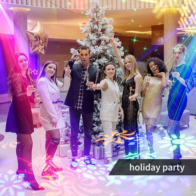 Party Lights DJ Disco Ball Light 5-in-1 Laser Strobe Projection Light DMX Control Sound Activation and Remote Control Live Performance Family Gathering, Club, bar, Karaoke, Birthday Holiday Carnival