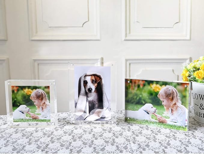 Magicool Premium Acrylic Photo Frame- Magnet Photo Frame -Double Sied Thick Desktop Frames (4x4 5 pack)