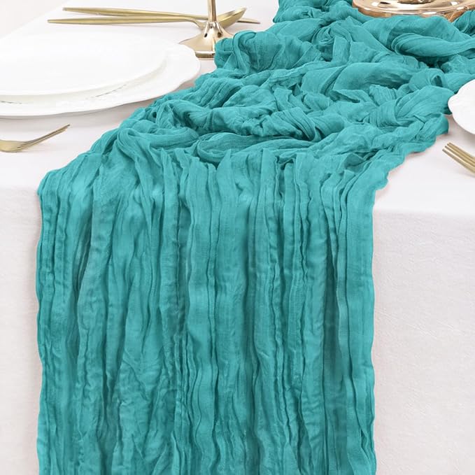 Teal Table Runner Cheesecloth Table Runner 4 Pack 10FT Farmhouse Table Runners 120 Inches Fall Table Decor Dining Room Centerpiece Wedding Boho Baby Shower Birthday