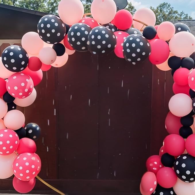 Pink and Black Balloons,50Pcs 12 Inch Hot Pink White Black Dots Metallic Pink Latex Balloons,for Girls Women Wedding Birthday Party Supplies
