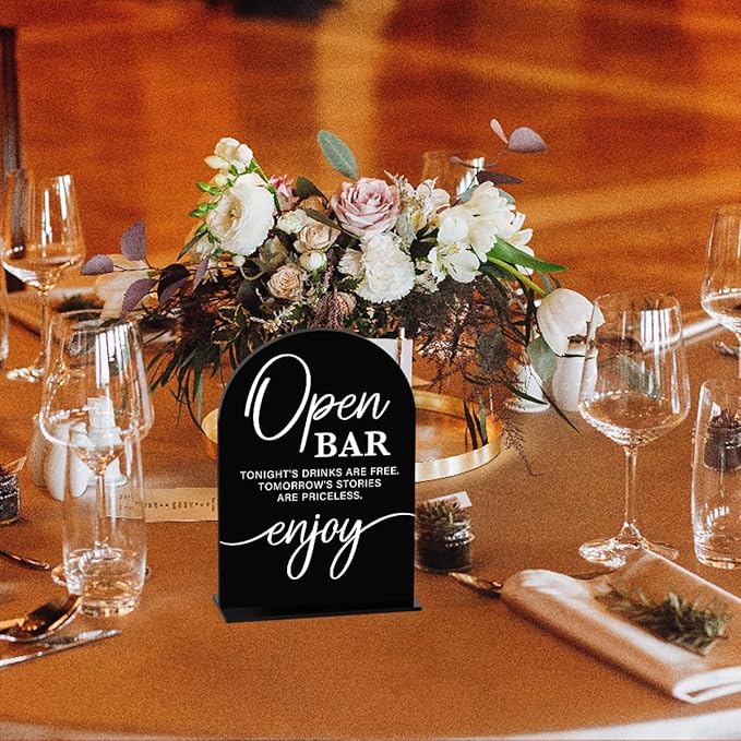 Acrylic Wedding Sign Wedding Signs for Ceremony Open Bar Sign for Wedding Modern Calligraphy Arch Acrylic Table Top Sign for Wedding Reception and Event Party Table(black）