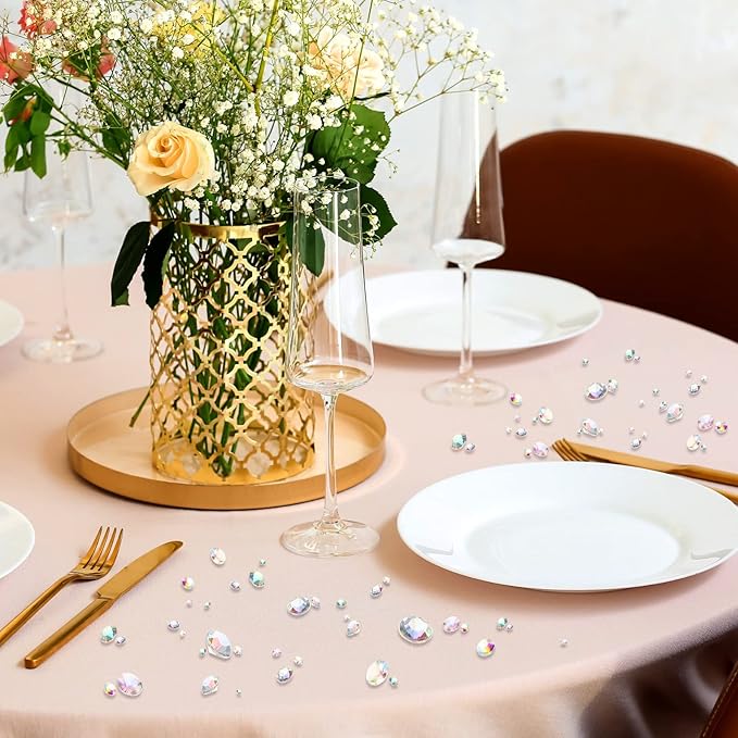 Hicarer 800 Pieces Diamond Decorations Acrylic Diamond Table Scatter Crystals for Table for Vase Fillers Party Decorations(12, 8, 6, 3, 2mm,AB Color)