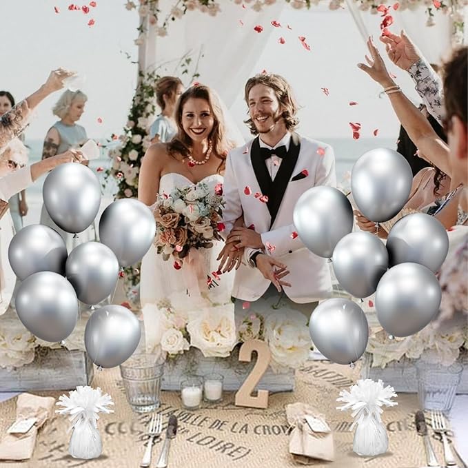 12PCS Balloon Weight Metallic Heavy Solid Balloon Pendant Pack Holder For Table Centerpieces Birthday Wedding Chrismas Party Decoration (White)
