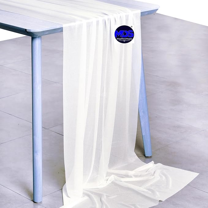 MDS Halloween Chiffon Table Runner - 25 Pack, 29 x 170 Inches, 14ft Each - Sheer Spooky Table Runners for Haunted House Parties, Trick-or-Treat Tables, Witchy Décor, Wedding & Events - Ivory
