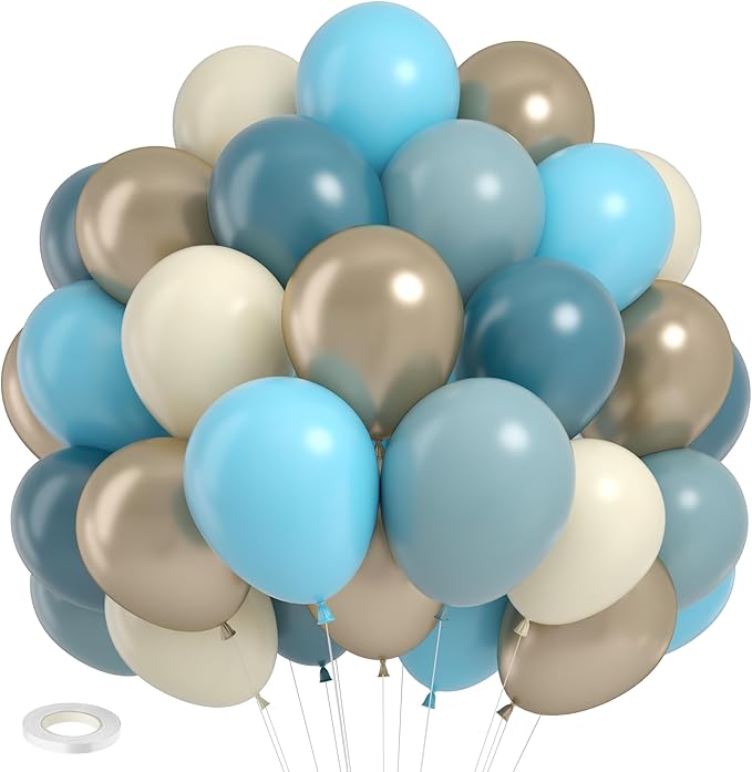Dusty Blue Balloons, 52 PCS 12 Inch Blue Gold Sand White Birthday Balloons, Baby Blue Light Blue Sand White Quicksand Gold Latex Balloons for Boy Baby Shower Gender Reveal Birthday Party Decorations