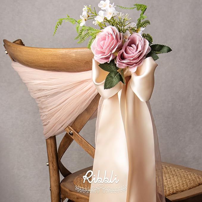 Ribbli Champagne Pink Satin Ribbon 4 Inch Wide Champagne Ribbon for Wedding Chair Sash Grand Opening Ceremony Big Bows Gift Wrapping Floral Crafts Cake Decor-Double Faced Satin Continuous 10 Yards