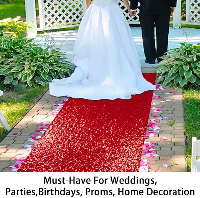 ShinyBeauty Aisle Runners for Wedding-3ftx15ft-Red Sequin Aisle Runners Fabric Wedding Aisle Runner Floor Runner Rug for Wedding Decor Supplies (3FTx15FT, Red)