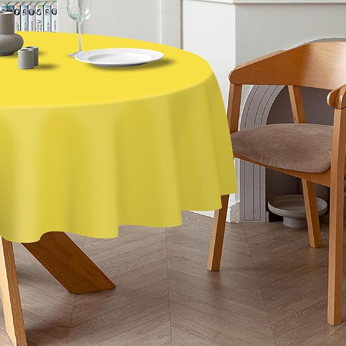 QIKSION Yellow Round Tablecloth 6 Pack, 84 Inch Plastic Table Cover Disposable for Parties
