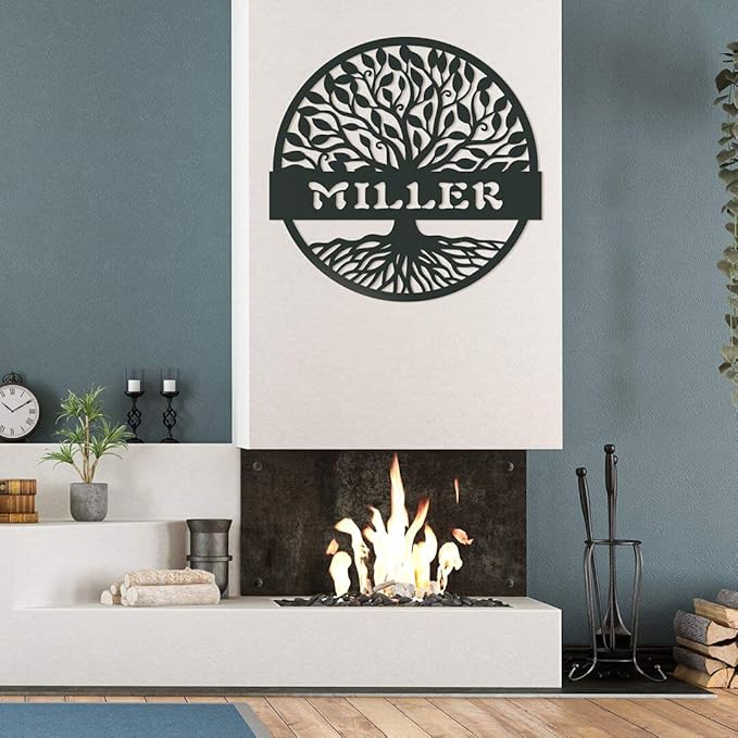 RealSteel Personalized Metal Wall Art - Custom Tree of Life Design with Family Name - Circular Metal Sign - Personalized Wedding, Anniversary, or Housewarming Gift - Rust, 30"