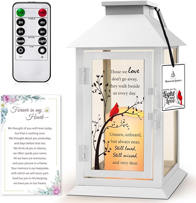 Memorial Lantern Bereavement Gifts in Memory of Loved One - Remembrance Sympathy Gifts for Loss of Mother or Father with LED Candle and Remote
