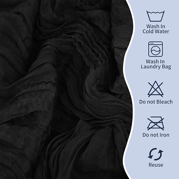 50 PCS Cheesecloth Chair Sashes, Bows Designed ChairSashes, 15.7x70 inch Chair Sashes for Aisle Decorations Universal Chairs Cover Decoration for Wedding Reception Party Banquet (Black)