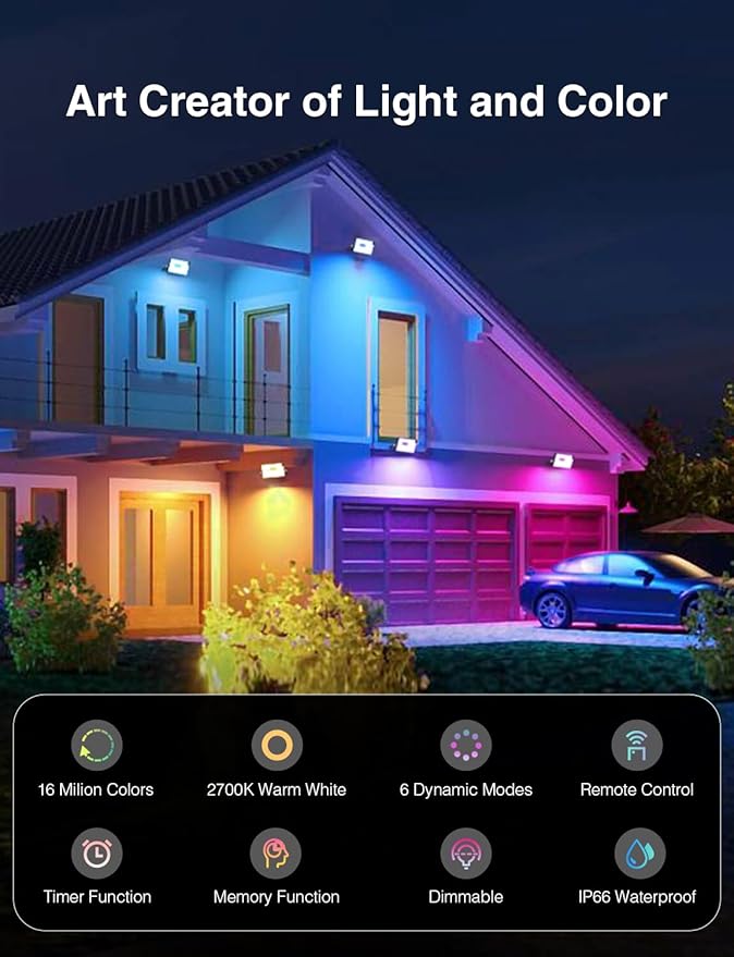 Onforu 6 Pack RGBW LED Flood Light Outdoor, 100W Color Changing 2700K Warm White Upights with Remote, IP66 Stage Lighting, Landscape Spotlights, Uplighting Indoor Floor Lighs for Christmas