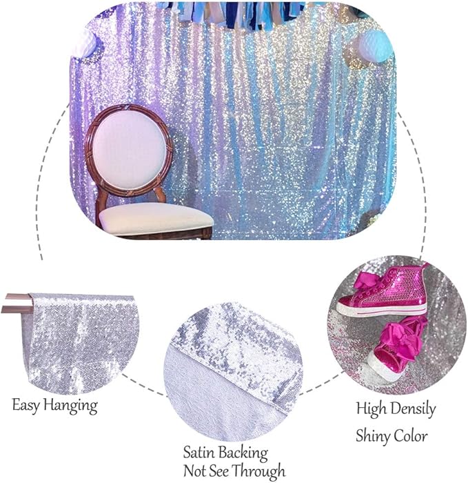 SquarePie Sequin Backdrop Non-Transparent Background Sparkly Curtain for Wedding Party 6FT x 8FT Silver
