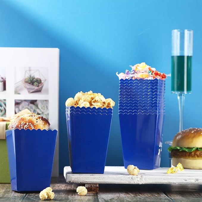 200 Pcs Popcorn Boxes Mini Paper Popcorn Box Cardboard Popcorn Container for Party Disposable Snack Candy Popcorn Bags Popcorn Holder for Birthday Wedding, 2.2 x 4.2 x 3 In (Navy Blue,Simple)