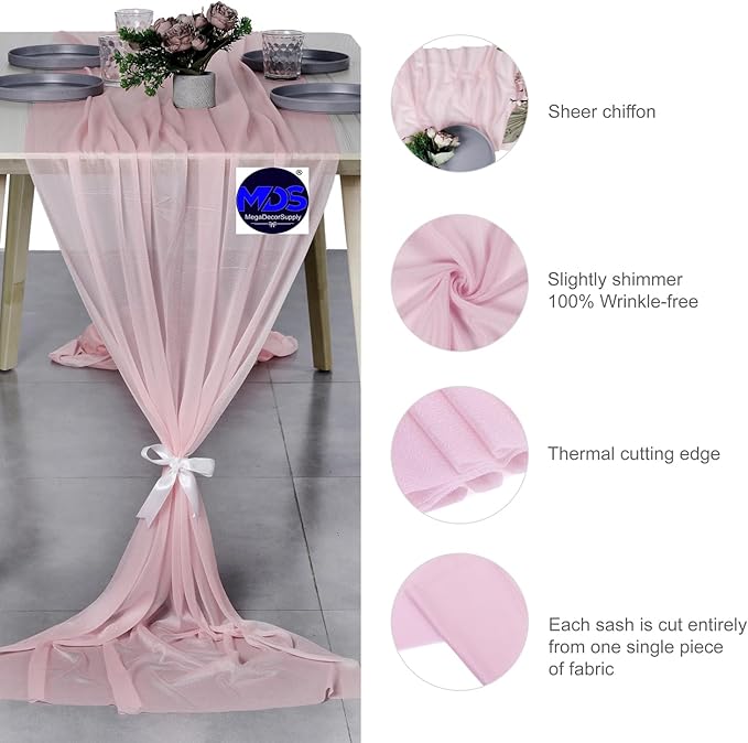 MDS Halloween Chiffon Table Runner - 20 Pack, 29 x 170 Inches, 14ft Each - Sheer Spooky Table Runners for Haunted House Parties, Trick-or-Treat Tables, Witchy Décor, Wedding & Events - Blush Pink