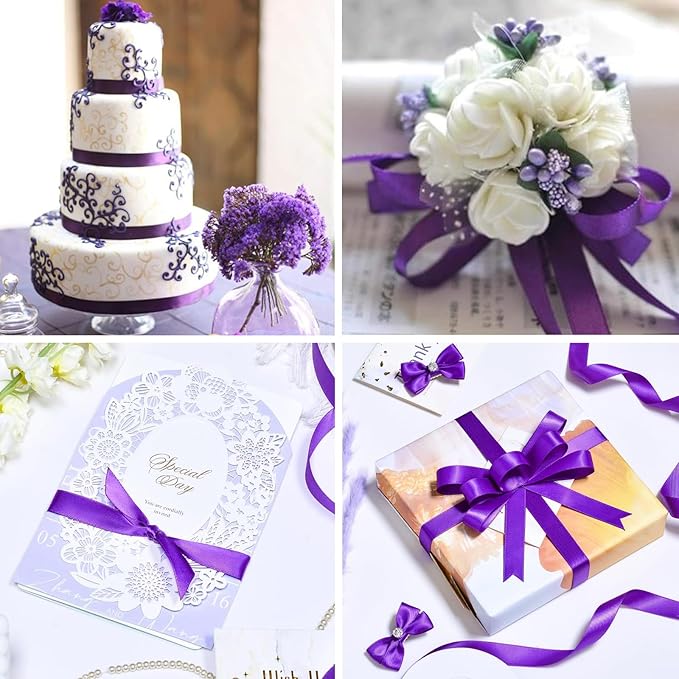 5/8 Inch Regal Purple Satin Ribbon 50 Yards Solid Fabric Ribbons for Gift Wrapping, Crafts and DIY Projects, Bows Making, Wedding, Party, Holiday Decor