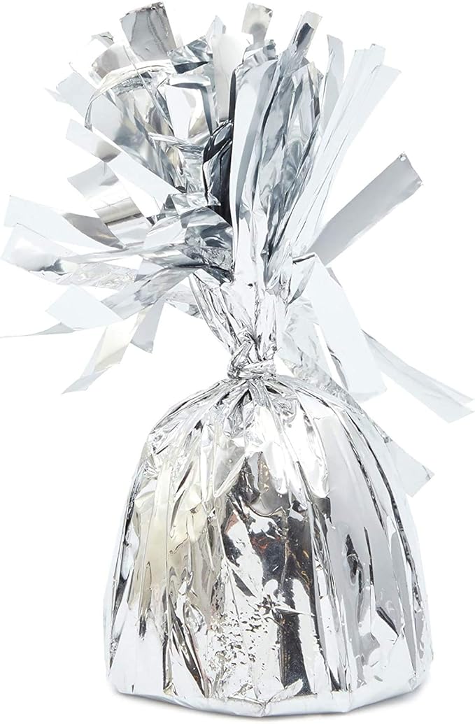 BLUE PANDA Balloon Weights - 4.5 x 2.35 in, Silver, 15 Pack - Table Balloon Stand Weight & Holder with Tinsel Tassel Fringe & Hook
