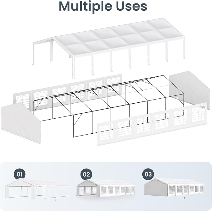 PHI VILLA 40'x20' Outdoor Heavy Duty Party Tent Large Commercial Canopy Wedding Event Shelter with Removable Sidewalls & 7 Storage Bags for Patio Outdoor Garden Events, White