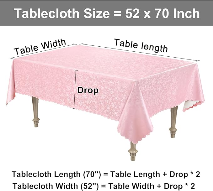 Smiry Rectangle Table Cloth, Waterproof Heavy Duty Vinyl Tablecloths, Wipeable Washable Table Cover for Kitchen and Dining Room (Pink, 52" X 70")