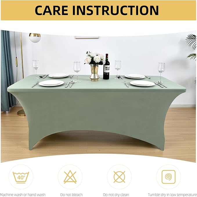 118 2-Pack 4ft Spandex Table Covers for Rectangular Folding Tables - Wrinkle Resistant Stretch Tight Table Cloths - Ultimate Fitted Table Protector for Parties, Banquet, and Wedding