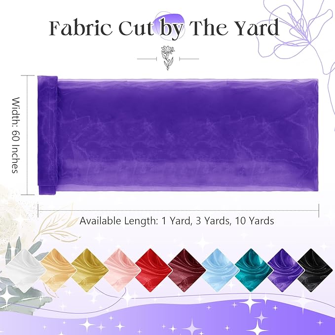 P Pothuiny Sheer Organza Fabric by The Yard, 3 Yards x 60 Inch Wide Bridal Purple Organza Tulle Fabric Roll Shiny Gauze Fashion Dress Sewing Craft for Wedding Party Decorations Backdrop
