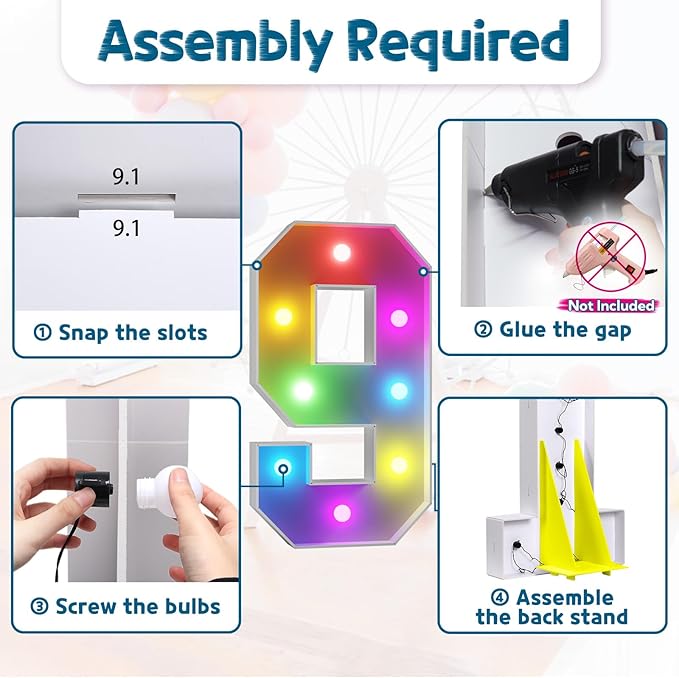 imprsv 3FT Colorful Marquee Numbers,18 Colors Number 9 with Remote, Light Up Numbers Sign for 3rd Birthday Decorations Anniversary Party Decor, Pre-Cut Foam Board Kit, Mosaic Sign for Balloon
