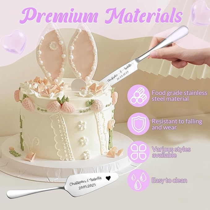 Custom Wedding Cake Knife and Server Set,Personalised Cake Serving Kit,Engraved Cake Cutting Set for Wedding,Personalized Gift for Anniversary, Valentine's Day Birthday or Christmas