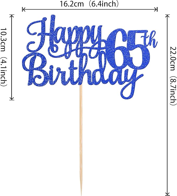 1 PCS Happy 65th Birthday Cake Topper Glitter Cheers to 65 Years Birthday Cake Pick Sixty Five 65 Fabulous Cake Decoration for Happy 65th Birthday Theme Party Decorations Supplies Blue