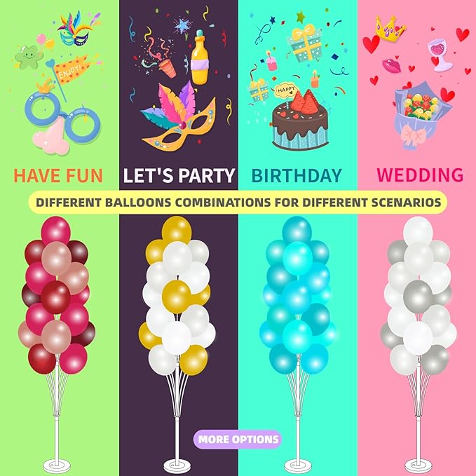 Balloon Column Kit Set of 2 With Balloons Assorted Color - Balloon Stand with Base&Pole,Balloon Tower Backdrop Decoration for Wedding, Baby Shower, Birthday Party, or Bachelorette Parties