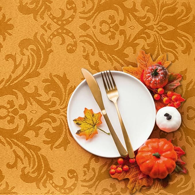 SASTYBALE Amber Rectangle Jacquard Tablecloth, Spill Wrinkle Proof Damask Table Cloth for Rectangle Tables, Rectangular Harvest Fall Inddor Outdoor Tablecloths, 60x 84 Inch Amber