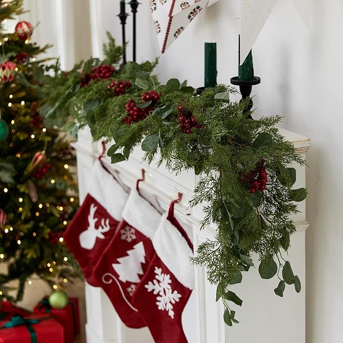 6.3FT Christmas 108 Branch Tips Artificial Cedar Garland, Anna's Whimsy Artificial Pine Cypress Greenery Garland, Christmas Decorations Indoor Outdoor Decor Winter Garlands