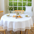 White lace Premium Round Farmhouse Tablecloth Waterproof OilProof SpillProof AntiShrink Soft Wrinkle Resistant Decorative Fabric Table Cover Kitchen Dinning Party Wedding Banquet