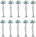 LANLONG 10pcs Metal Silver Candle Holders Road Lead Table Centerpiece Stand Pillar Candlestick for Wedding Candelabra Flowers Vases