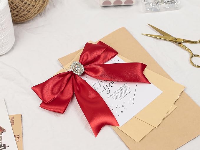 Red Satin Ribbon 1-1/2 inch X Continuous 100 Yards, Single Face Polyester Ribbon Perfect for Gift Wrapping, Flower Bouquet, Wedding Decor, Crafts, Bow Making, Sewing and More