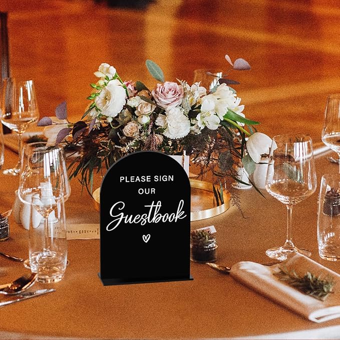 Acrylic Wedding Sign Please Sign Our Guestbook Wedding Signs for Ceremony Modern Calligraphy Arch Acrylic Table Top Sign for Wedding Reception and Event Party Table(black）