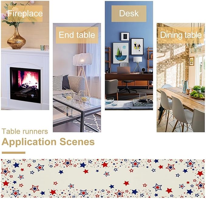 4th of July Table Runner, American Stars Patriotic Independence Day Table Runner for Indoor Outdoor Party Home Kitchen Dining Table Decor, Blue Red, 13x108inch