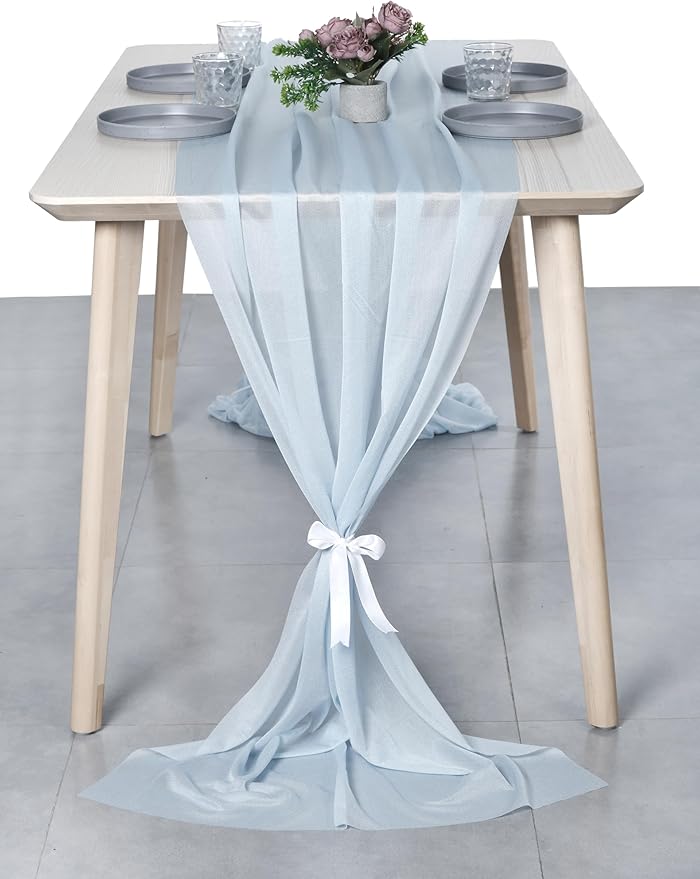 MDS Halloween Chiffon Table Runner - 5 Pack, 29 x 170 Inches, 14ft Each - Sheer Spooky Table Runners for Haunted House Parties, Trick-or-Treat Tables, Witchy Décor, Wedding & Events - Baby Blue