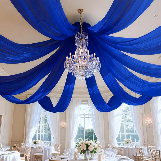 Blue Ceiling Drapes Wedding Arch Drapes Fabric 2 Panels 5FTx20FT Draping Fabric for Wedding Party Ceiling Decorations Arch Backdrop Chiffon Curtains Sheer Fabrics for Canopy Bed Outdoor Tent Decor