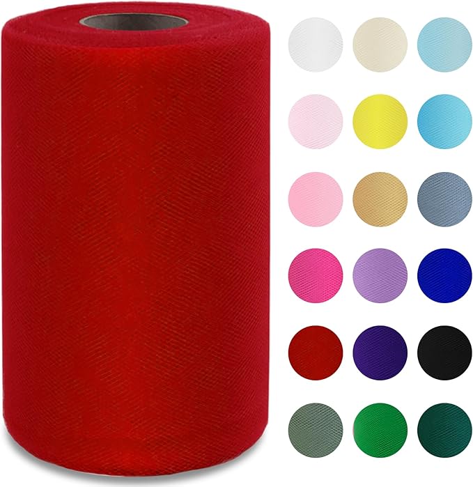 Red Tulle Fabric Roll 6" by 100 Yards (300 ft) Soft Tulle Spool for DIY Crafting Favor Supplies, Tutus, Wedding, Party Decorations, Gift Wrapping