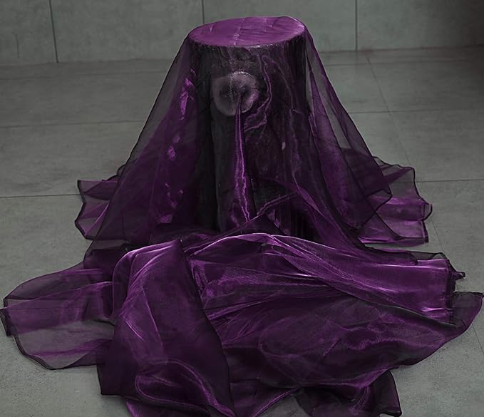 VDS Dark PurpleOrganza Fabric, 25 Yards Continuous, 45” Wide, Wedding Party Decoration Iridescent Crystal Sheer Shiny Organza Tulle Bridal Dress DIY Crafts Costume Sewing Backdrop Arch Cloth