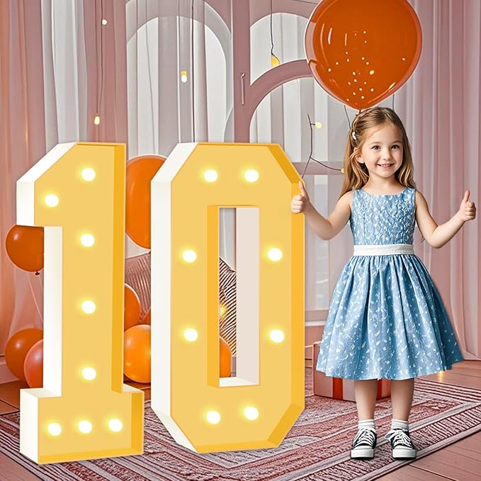 3FT Marquee Numbers 10, Large Light Up Numbers 10th Birthday Decorations for Girls Boys, Cardboard Number for Women Men Anniversary Party Decor Backdrop, DIY Foam Board Mosaic Number Sign