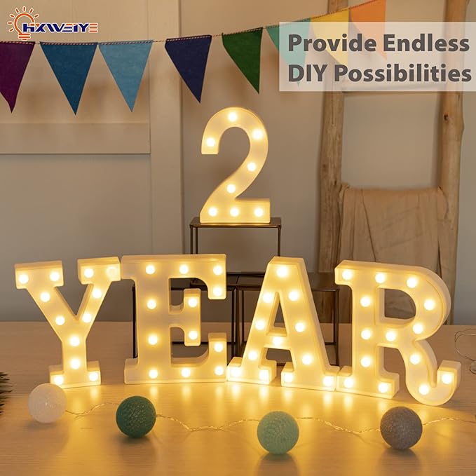 HXWEIYE Light Up Numbers-2, LED Marquee Number Lights Sign 26 Alphabet and 10 Number Big Light Led Letters for Party Birthday Bar Battery Powered Christmas Decor Letter Lights (Warm White)