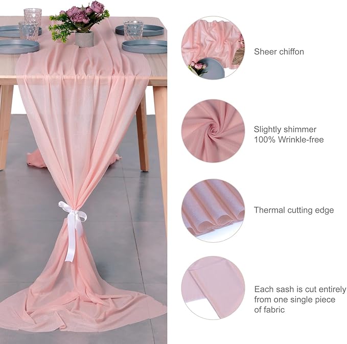 MDS Halloween Chiffon Table Runner - 10 Pack, 29 x 170 Inches, 14ft Each - Sheer Spooky Table Runners for Haunted House Parties, Trick-or-Treat Tables, Witchy Décor, Wedding & Events - Dusty Rose