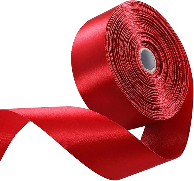 2 Inch Red Satin Ribbon 50 Yards Solid Fabric Ribbons for Gift Wrapping, Crafts, Flower Bouquets, Bows Making, Wedding, Party, Holiday and Home Decor